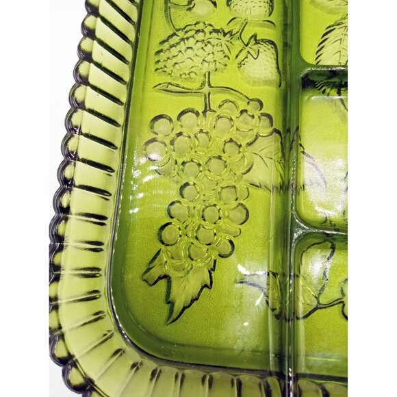 Vintage Indiana Glass Avocado Green Fruit Divided Relish Tray 70s Retro MCM 13" - Picture 7 of 15